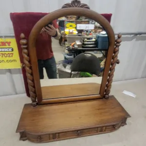 Antique Victorian Walnut Dresser Mirror with Barley Twist Columns and Drawer 26 x 29"