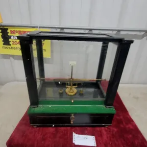 Antique Brass Analytical Balance Scale in Glass and Wood Display Case 18 x 17 x 9"
