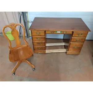 *Wooden Desk 47" x 28" x 32" w/ Wooden Swivel Chair 37" x 16" x 19", PICKUP ONLY