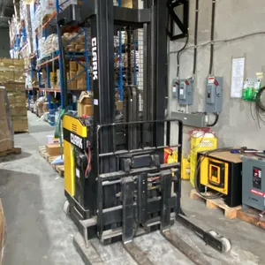 CLARK NPR17 STAND UP ELECTRIC STOCK PICKER / FORKLIFT WITH CHARGER.  3200 LB. CAPACITY,