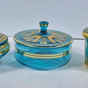 Gorgeous Blue Glass w/Gold Accents Crystal