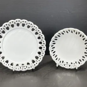 2 Reticulated Edge Vintage Milk Glass Round Bowls