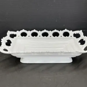 Vintage Atterbury Lace Milk Glass Rectangular Dish