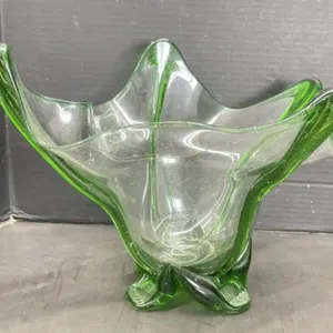 Green/Clear Art Glass Bowl 9 " T