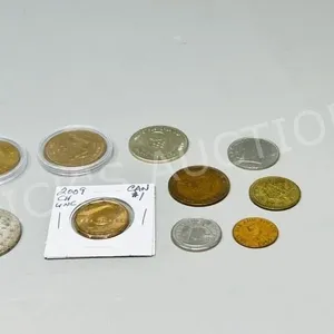 collection of various world coins & tokens