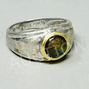 sterling 925 Ammolite ring w/ 18k gold bezel