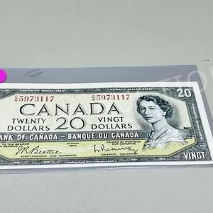 1954 Canadian off center print $20 bill