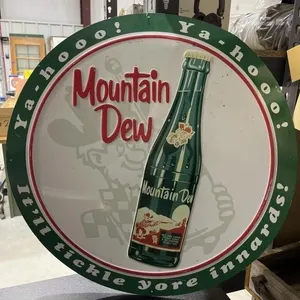 Metal Sign "Mt Dew" 23-1/2" Dia