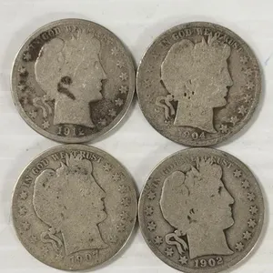 4-BARBER HALVES 90% SILVER