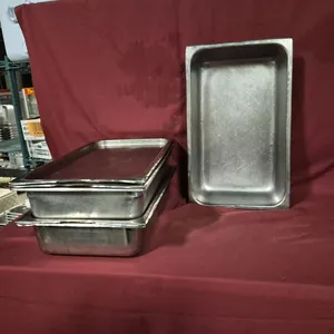 (3) Full Size 4" Deep Stainless Steel Hotel Pans with Lids - NSF Approved