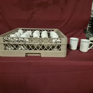(18) 6oz Ceramic Coffee Mugs, (1) 20 Compartment Dishwasher Rack