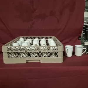 (20) 6oz Ceramic Coffee Mugs, (1) 20 Compartment Dishwasher Rack