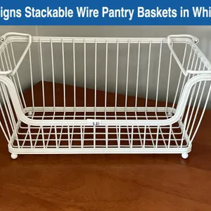 MDesigns Stackable Wire Pantry Baskets in White (12 count)