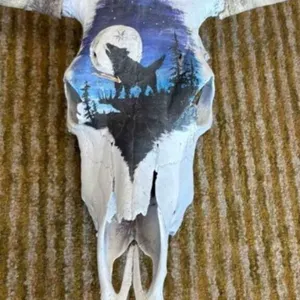 HAND PAINTED COW SKULL