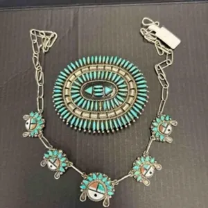TURQUOISE/STERLING SILVER NECKLACE AND BUCKLE