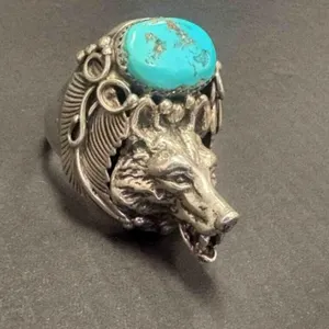 STERLING/TURQUOISE WOLF RING