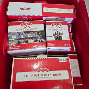 Red tote of new christmas lights