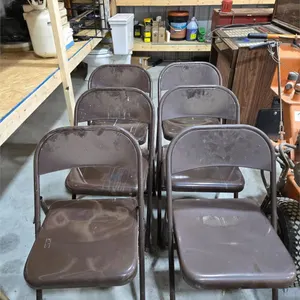 6 brown metal folding chairs