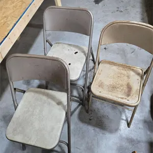 3 silver metal folding chairs