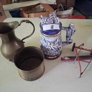 Beer Goblet & Brass Pitcher & Brass Bowl