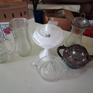 Antique Lemon Squeese, Pitcher, Milk Glass Candy c