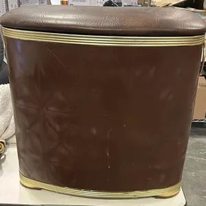 Vintage Brown Leather Laundry Hamper & CoatHangers