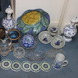 Blue & White Ceramics & Glassware