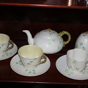 Belleek Shamrock Teapot And Cups