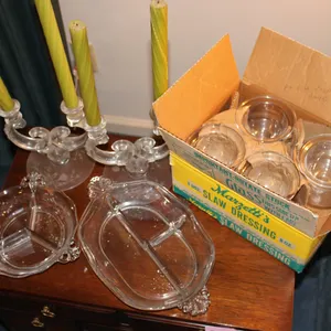 Fostoria Century Glass Servers, Candlestick & Shrimp Cocktails