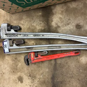 Lot of (1) 36” Aluminum Pipe Wrench and (1) Ridgid 18” Pipe Wrench