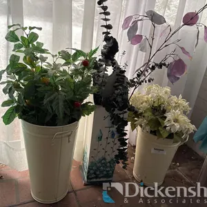 (3) DECORATIVE FLOWERS IN VASES