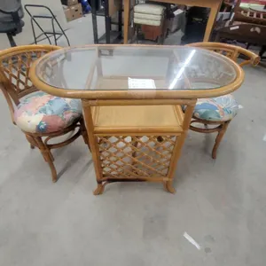 Bristro Table with Glass Top and Two Matching Lattice-Back Chairs 30 x 39 x 20"