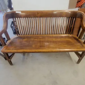 Art Deco Railway Station Bench with Slatted Back, Circa 1930s 56" Wide