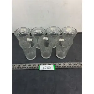 Set of 7 Vintage Jeanette "Iris & Herringbone" Tumblers