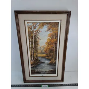 Wood Framed "Autumn Stream" Painting by Nettie Harder 1988 - 19" x 31" - Pickup Only