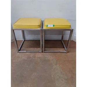 (2) MCM Metal Framed Stools - 16x16x17" Each - Pickup Only