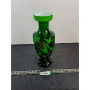 Vintage Green & Black Glass Vase - 15" High
