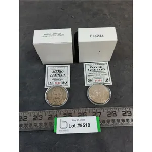 ^ (2) Nickel Silver NHL Medallions w/COA (Mario Lemieux & Wayne Gretzky)