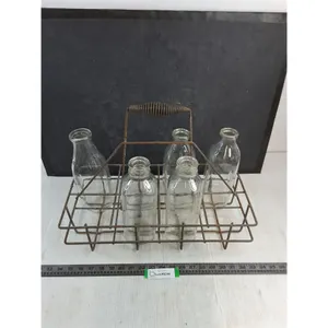 Vintage Wire Milk Bottle Carrier w/5 Bottles - Cannot Ship