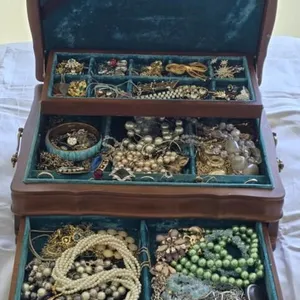 Full Vintage Wood Jewelry Box
