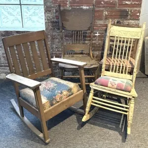 (4) Vintage Project Wood Chairs 
- dirty and need
