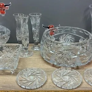 Crystal Bowl, Vases, Coasters & Lidded Dish.