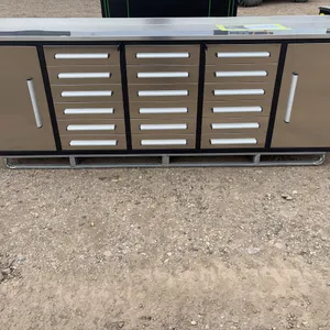 10' Steelman Garage Cabinet Workbench (18 Drawers & 2 Cabinets) - Stainless