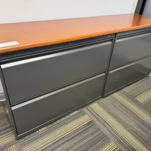 (2) HON 2 Drawer Metal Lateral File Cabinets with Desk Top (72" x 20")