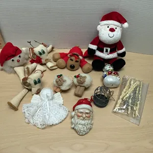 Mixed Lot Vintage Christmas Ornaments Plush Santa Angel Reindeer & Holiday Decorations