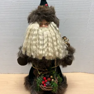 1996 Studio 33 Rustic Woodland Santa Claus Christmas Figure Faux Fur Trim Decor
