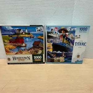 MasterPieces 1000 Piece Puzzle Lot Hometown Gallery Lighthouse & Titanic