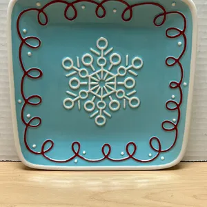 Hallmark Snowflake Holiday Ceramic Square Serving Tray Dish