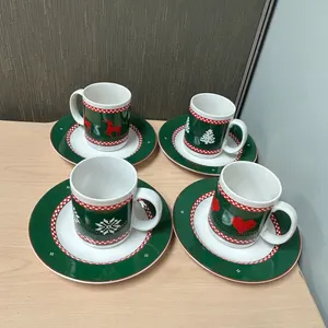 Set of 4 Northwoods Christmas Espresso Cups & Saucers C. I. Moore 1992