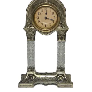 Art Deco Mantel Clock with Pressed Glass Pillars. Not a chiming clock. Made in Germany. 9 x 4.5 x 15.5. A2